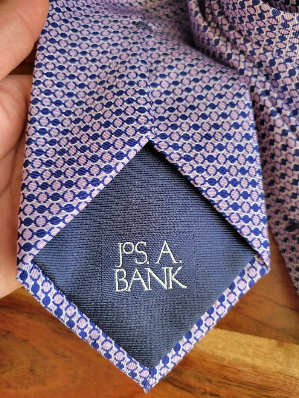 Jos. A. Bank 100% Silk Purple White Blue Circular Pattern Classic Tie